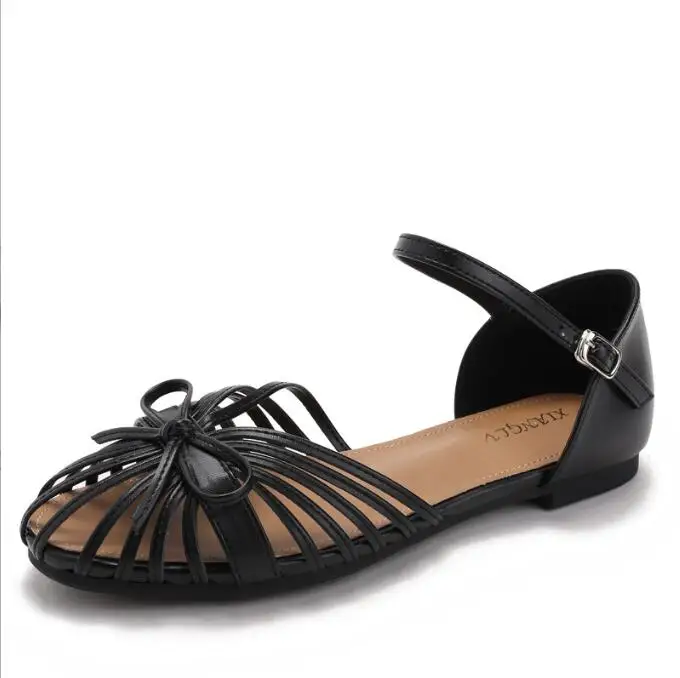 

2026 New Fashion Summer Women Flat Sandals Single Strap Hollow Out Roman Shoes Bowtie Sandalias Casual Footwear