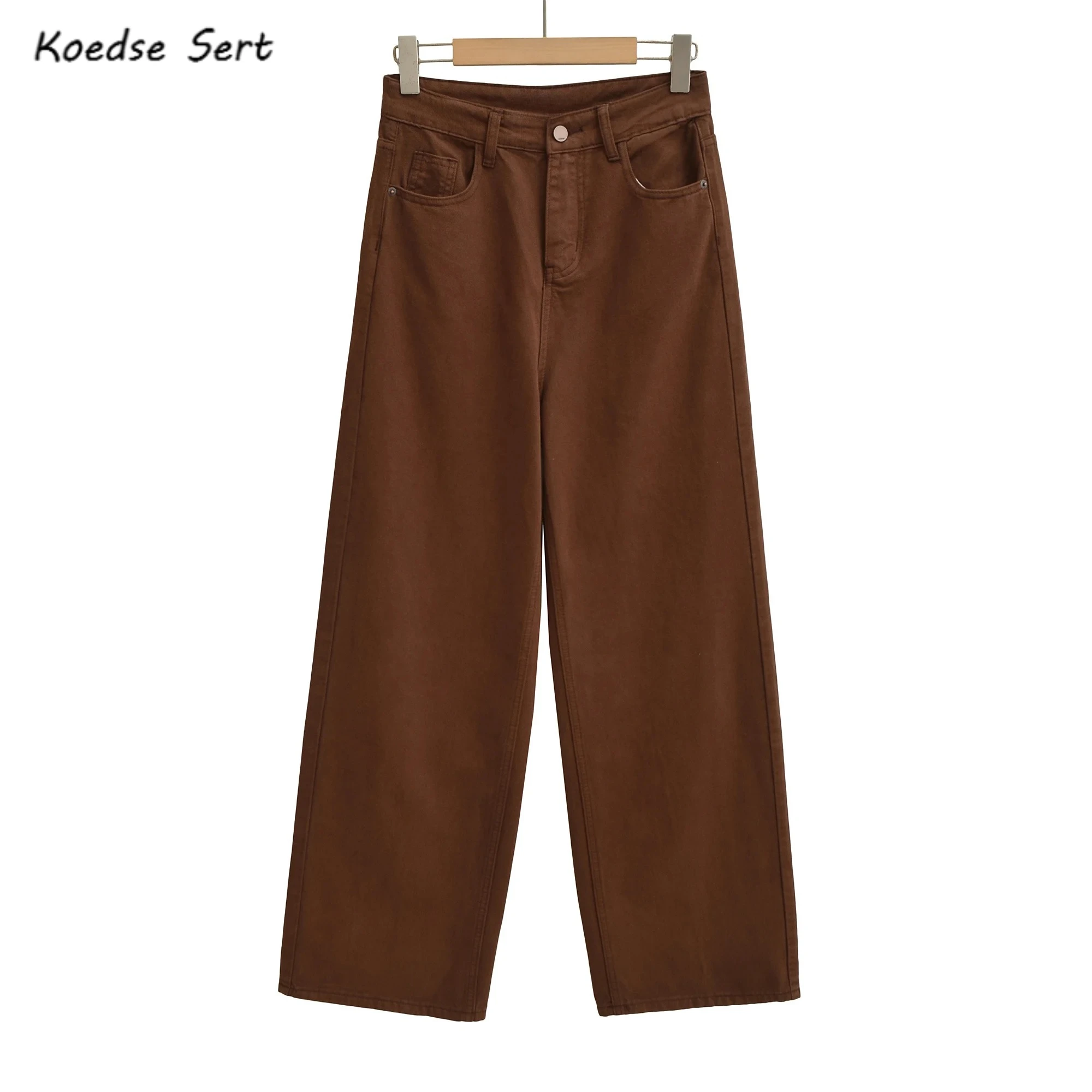 

2025 Autumn Vintage High Waist Wide Leg Jeans American Retro Loose Straight Denim Trousers Bottoms Coffee Black White Gray