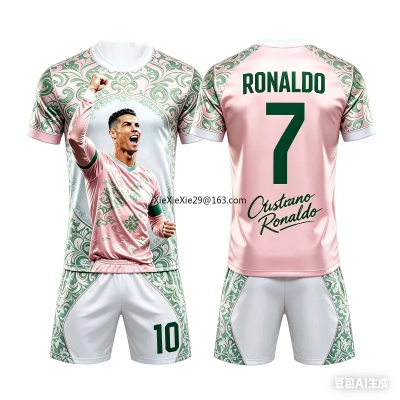 Popular 2026 AI # 7 Ronaldo Summer Children's Adult Set Parent Child Short Sleeve Shorts Football Shirt Couple Style Unisex image 3