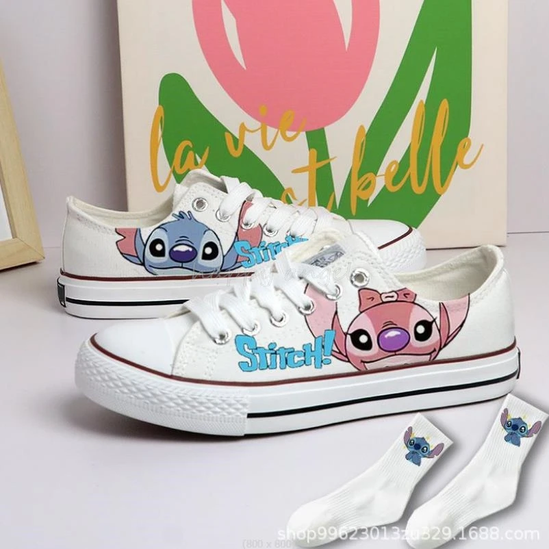 Lilo & Stitch Kids Canvas Shoes White High Cut Shoes Cartoon Children Sneakers Teens Girls Boys Casual Tennis Shoes Size 35-44