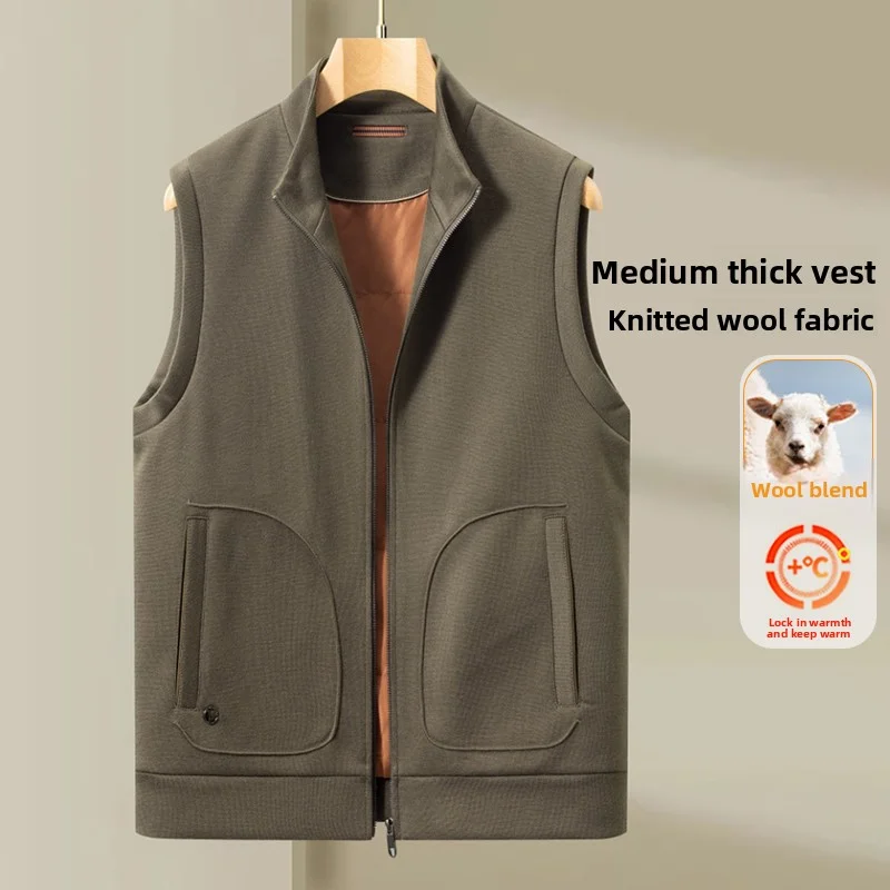 

2026 осенне-зимний новый стильный вязаный шерстяной жилет с подкладкой и утолщением, теплый и легкий роскошный деловой повседневный жилет, куртка