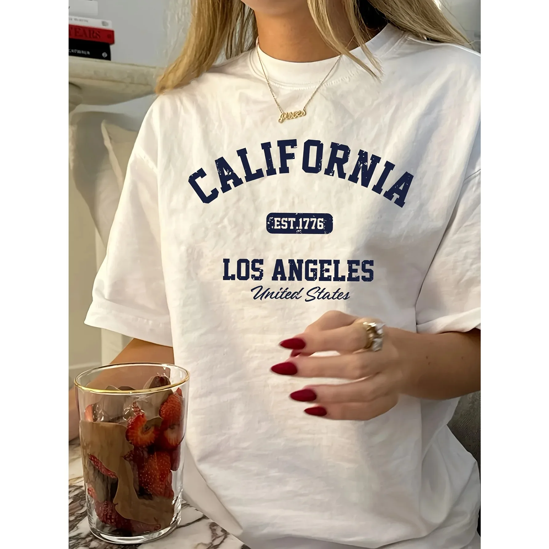 Summer Angeles Machine Washable Casual Casual T Shirts EverydayVintage California Graphic T-Shirt Round Sleeve