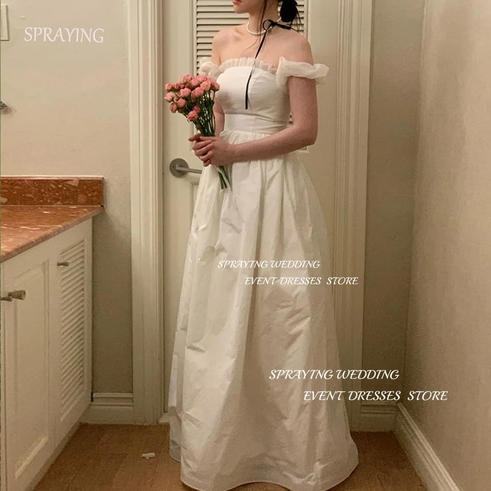 

SPRAYING Simple Elegant Wedding Party Dresses 2024 Off the Shoulder A-line Bridal Gown Floor-Length Evening Party Dresses