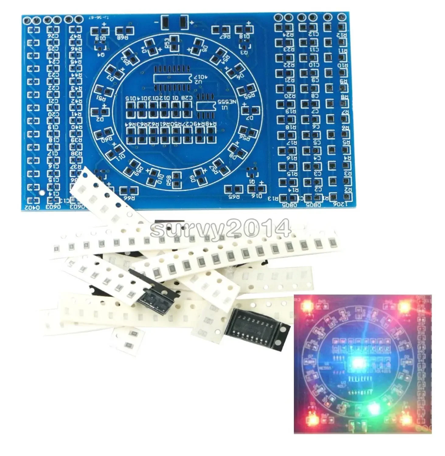 CD4017 Rotating LED SMD NE555 Soldering Practice Board DIY Kit Fanny Skill Training Electronic Suit