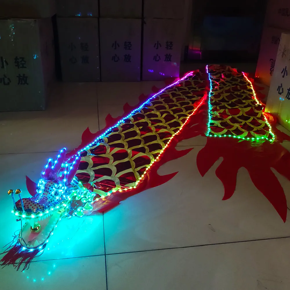 Light dragon dance ribbon fitness dragon LED light square dancer sling dragon adult props to perform Chinese dance 6 meters