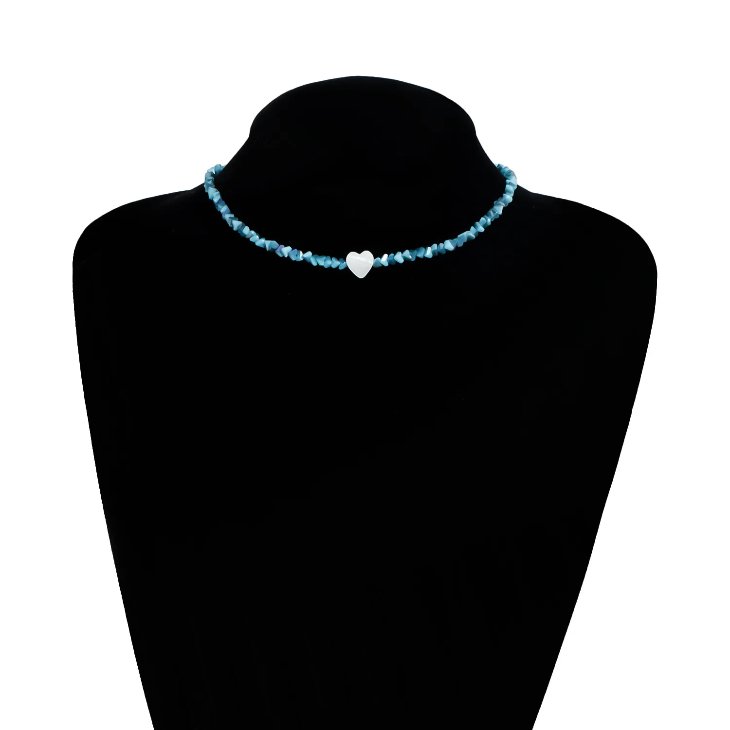Ocean Theme Blue Mermaid Love Heart Irregular Stone Beads Necklace For Women Fashion Choker Chain Jewelry Vacation Souvenir Gift