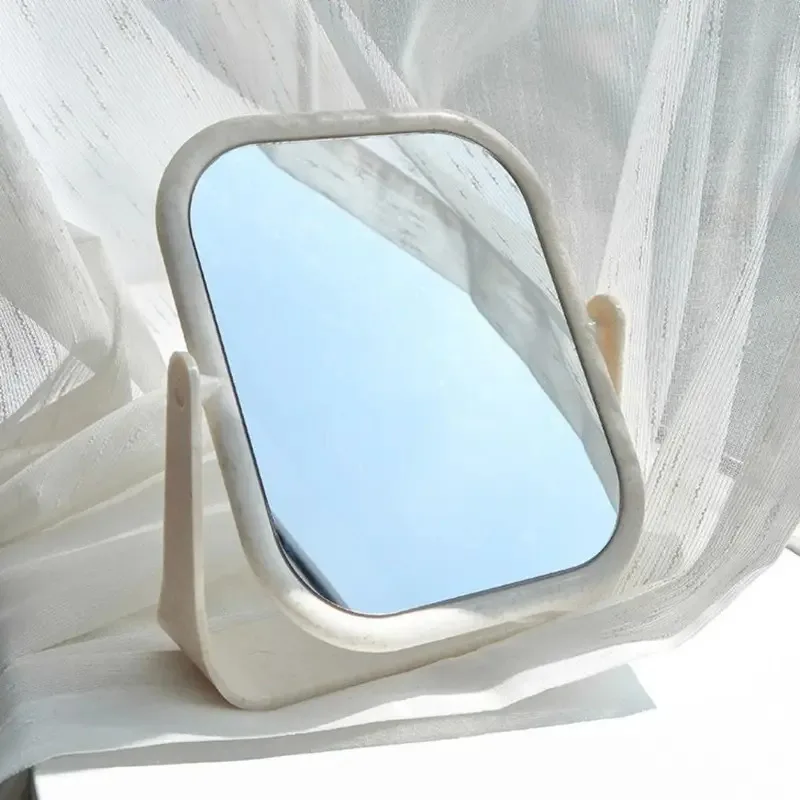 Portable Foldable Makeup Mirror With Stand - 360 Degree Rotating Double Sided Princess Mirror, Square & Round Desktop Mirror