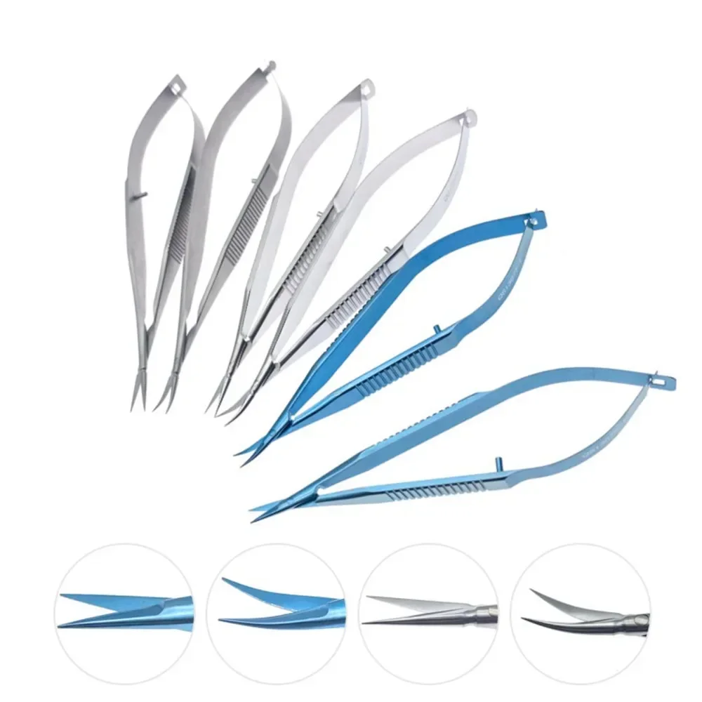 Ophthalmic Castroviejo Scissors Titanium Stainless Steel Straight Curved Capsule Membrane Micro Scissors