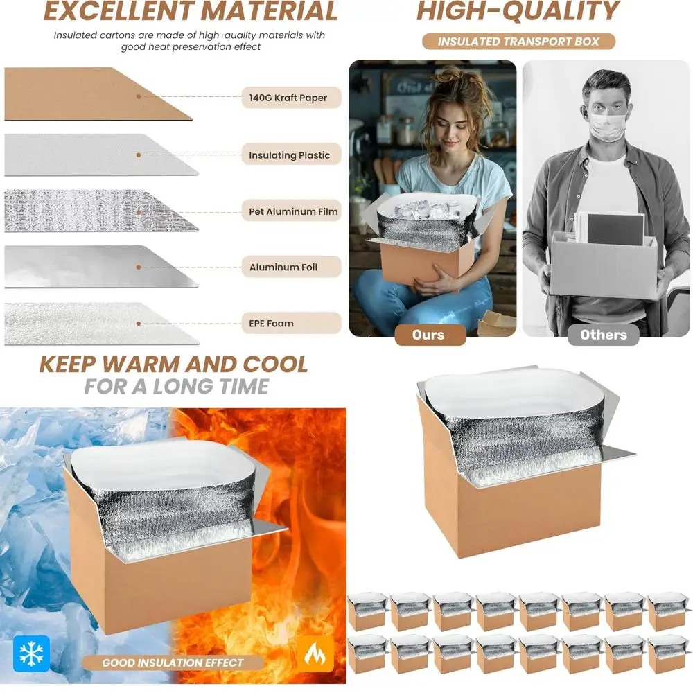 

16-Pack Insulated Shipping Boxes with Oil Liner, Thermal Cold Packs for Frozen Items, Reusable Styrofoam Coolers, Small Mailing