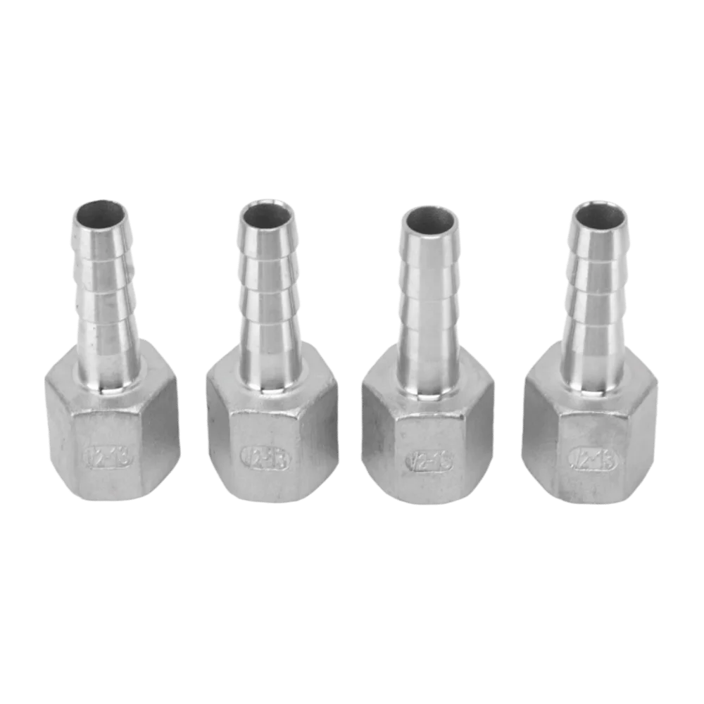 4pcs 13mm 1/2in Hose Barb Connector Hexagonal Stainless Steel Pipe Fitting Coupler Silver NPT Threaded Adapter For Beer Cooler