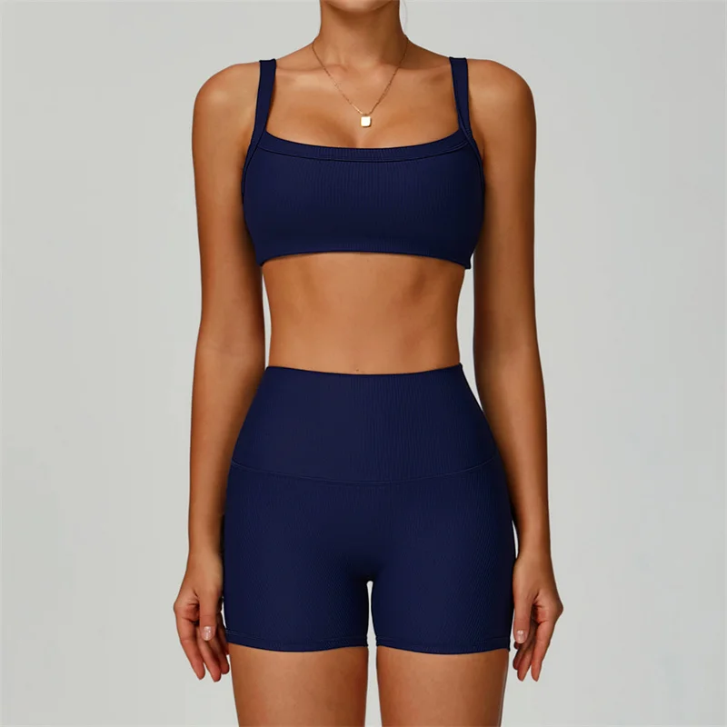 TRY TO BN Conjuntos de shorts de treino feminino yoga sutiã esportivo sem costura com nervuras treino de fitness correndo treinamento apertado roupas de ginásio mulher