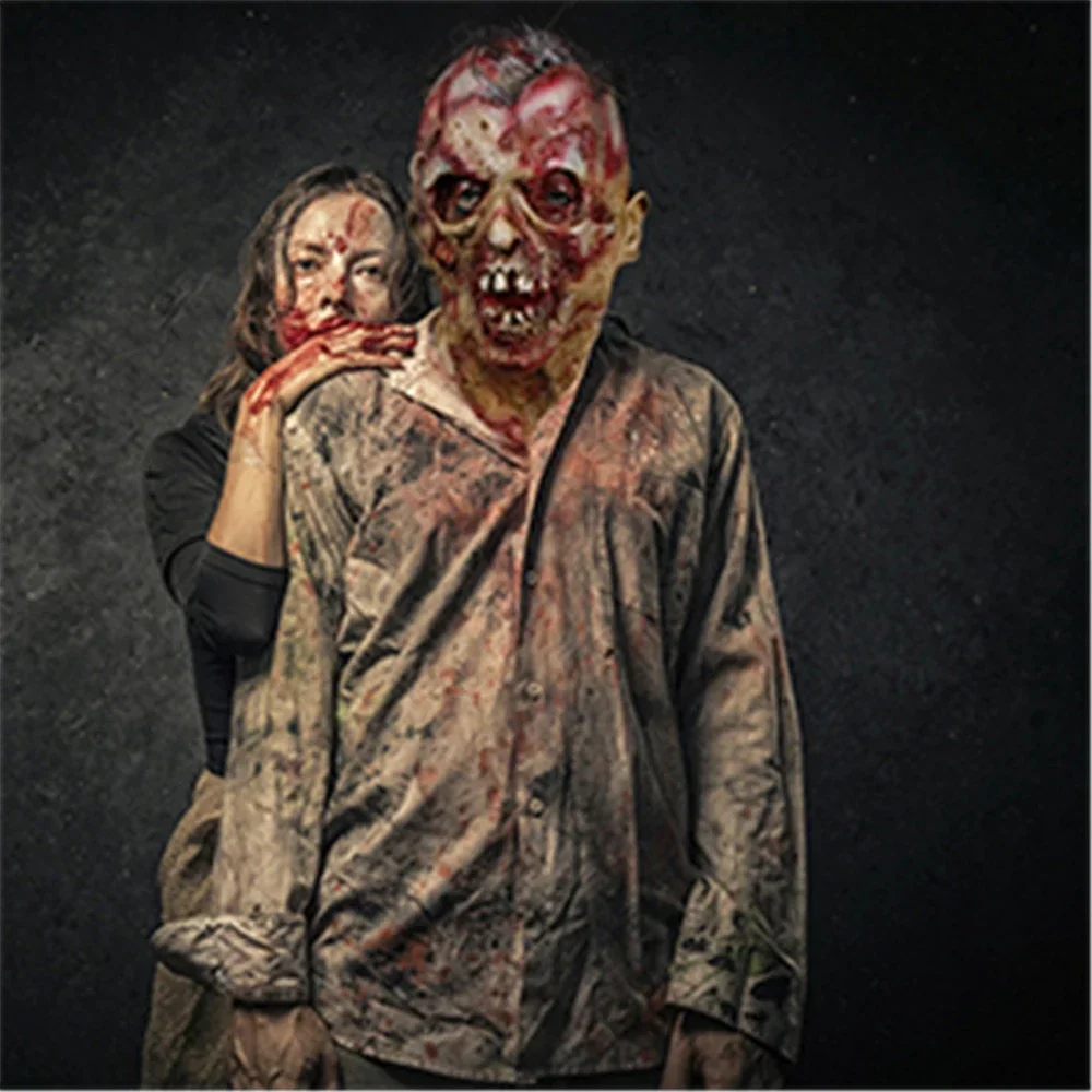 Halloween straszna maska z głową zombie Horror kostium przerażające lateksowe nakrycie głowy unisex krwawawa dorosła maskarada element ubioru rekwizyty dekoracyjne
