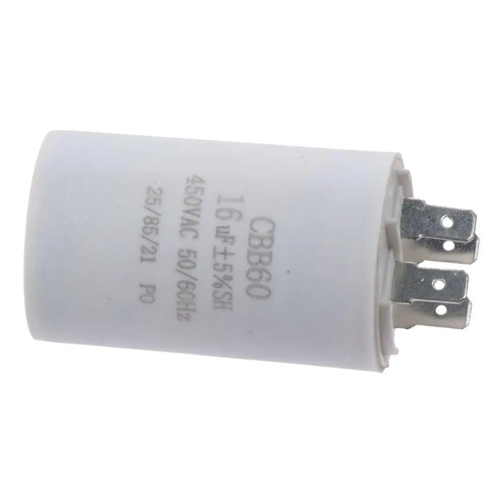 CBB60 Run Capacitor 16uF 450V AC Double Insert 50/60Hz Cylinder 72x40mm White for Air Compressor Water Pump Motor