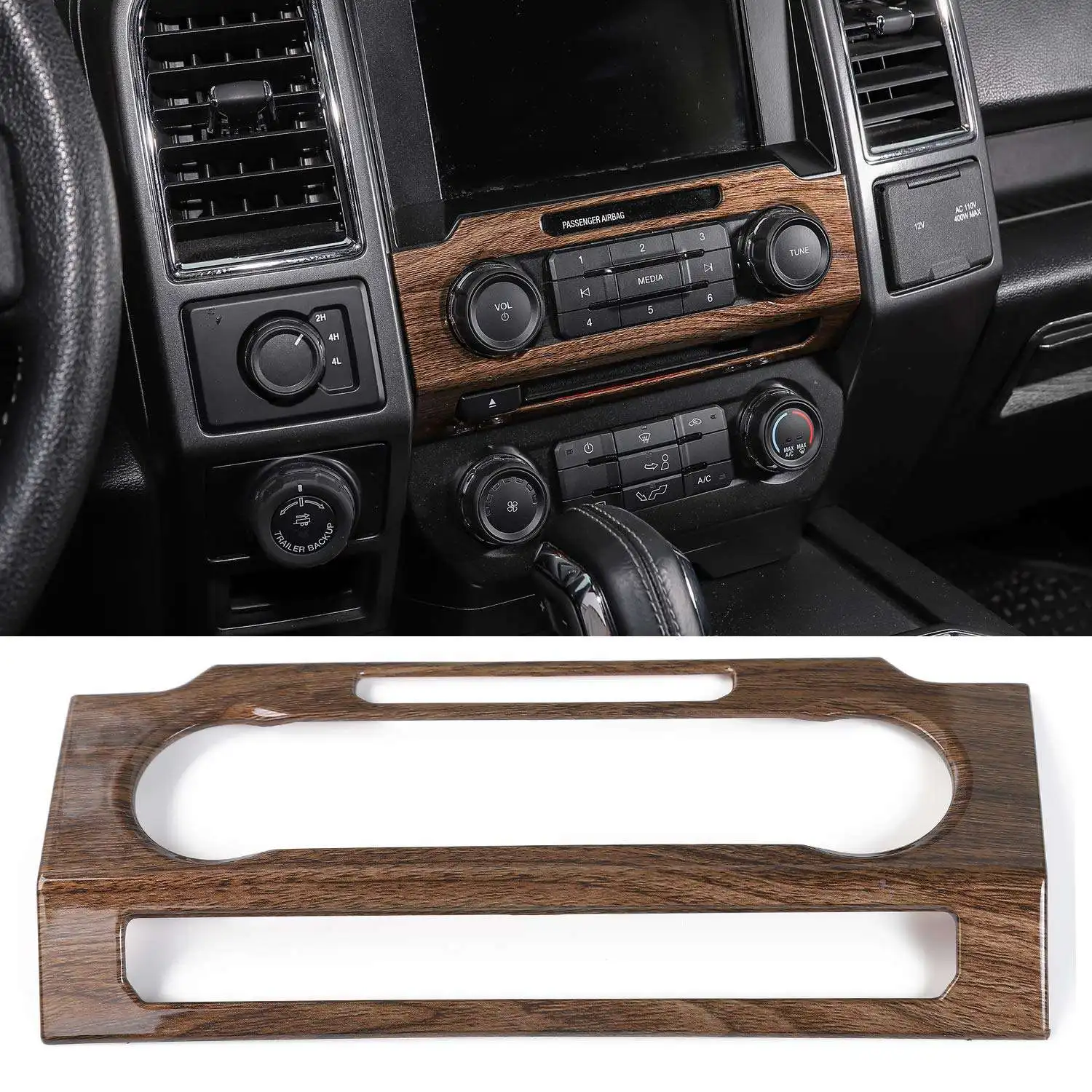 

Central Control Volume Panel Decorative Trim for Ford F150 2015 2016 2017 Car Accessories, Wood