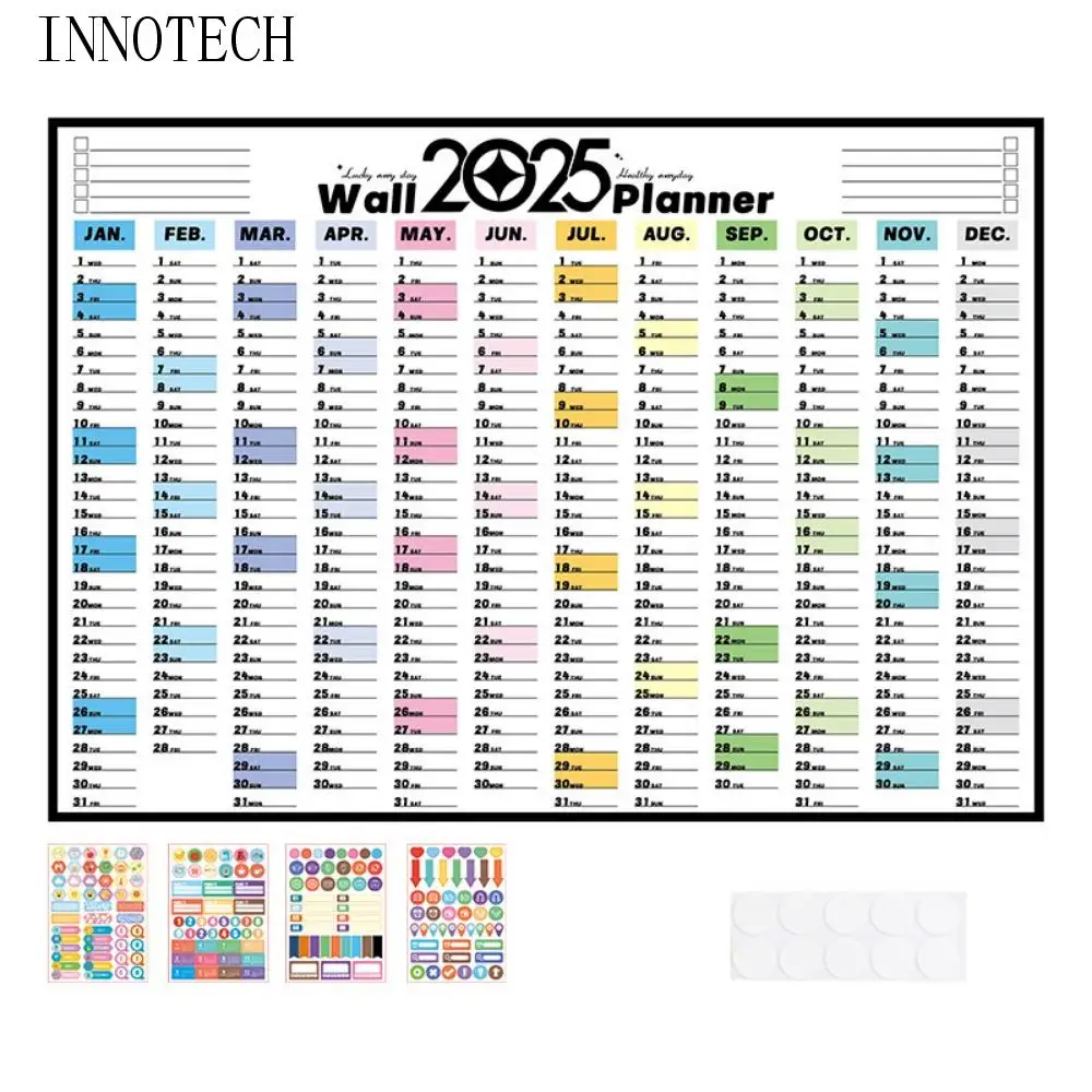 

Складной календарь-планировщик на 2025 год, пластиковый лист с красочными наклейками, список мишеней, расписание, декоративный органайзер для расписания