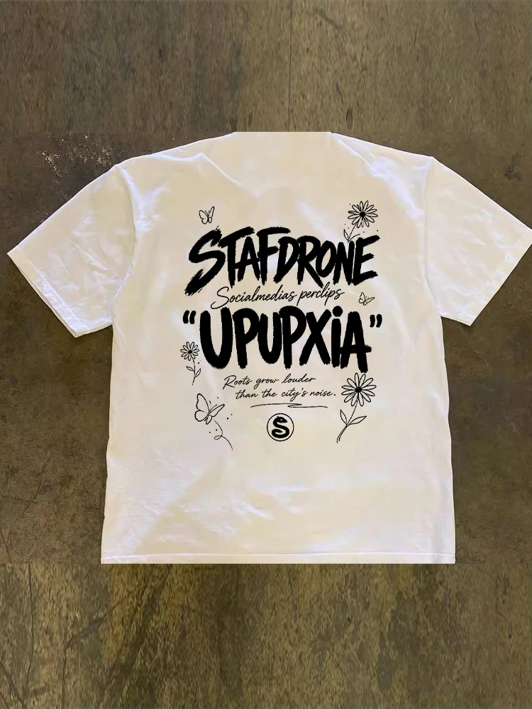 Loose Fit Cotton T-Shirt Unisex Short Sleeve Double Thread UPUPXIA Hero Print Sweat Absorbent round Neck Casual Summer Top