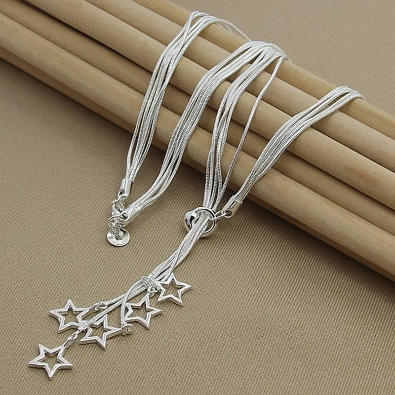 

Classic 925 Sterling Silver 18 Inches fine Star pendant necklace high quality Christmas Gifts Wedding party luxury jewelry