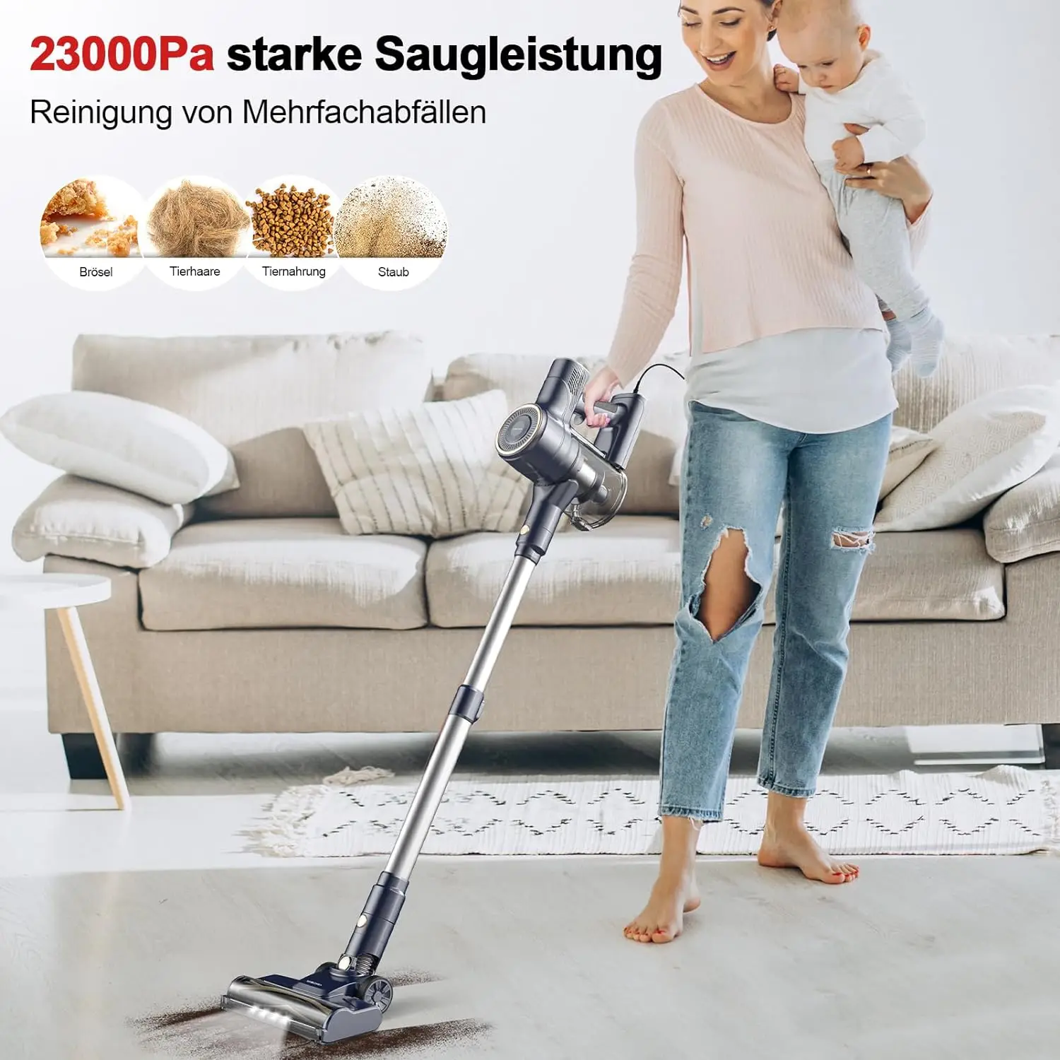 YISORA Corded Vacuum Cleaner, 6M Long Cord 23Kpa Stick Vacuum with LED Floor Head,Handheld Vac for Carpet Hard Floor Pet Hair