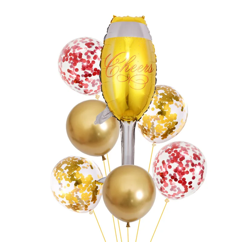 New Champagne Bottle Balloon Set Birthday Party Decoration Layout Beer Glass 7-piece Aluminum Balloon
