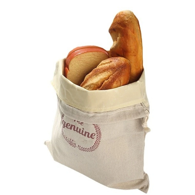 Duals Layer Bees Wax Infused Bread Storage Bag Washable Safe Cotton Linen Wrap with Drawstring A2BB