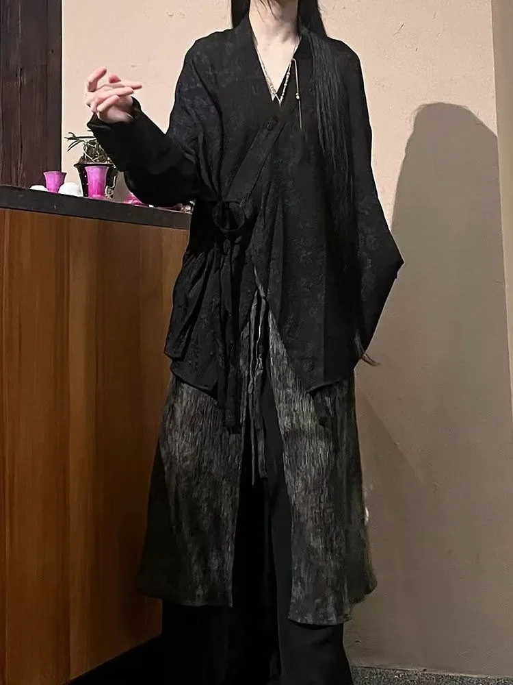 نيو النمط الصيني خمر الرجال والنساء بلوزة مطبوعة Harajuku المتضخم الجرونج قميص Y2k الجمالية الخريف ضمادة الملابس