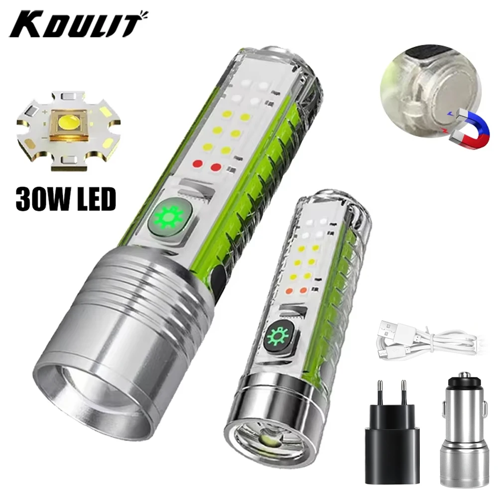 

KDULIT Super Bright Fluorescence LED COB Flashlight USB Rechargeable with Strong Magnetic Lantern Outdoor Camping Fishing Torch