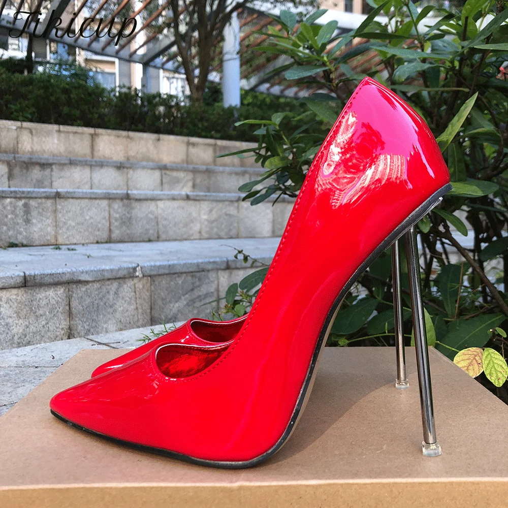 

Chic Elegant Woman 12cm Pumps Stilettos Thin Heel Glossy Red Pointed Toe Stilettos Fetish Crossdresser Unisex Shoes Customize