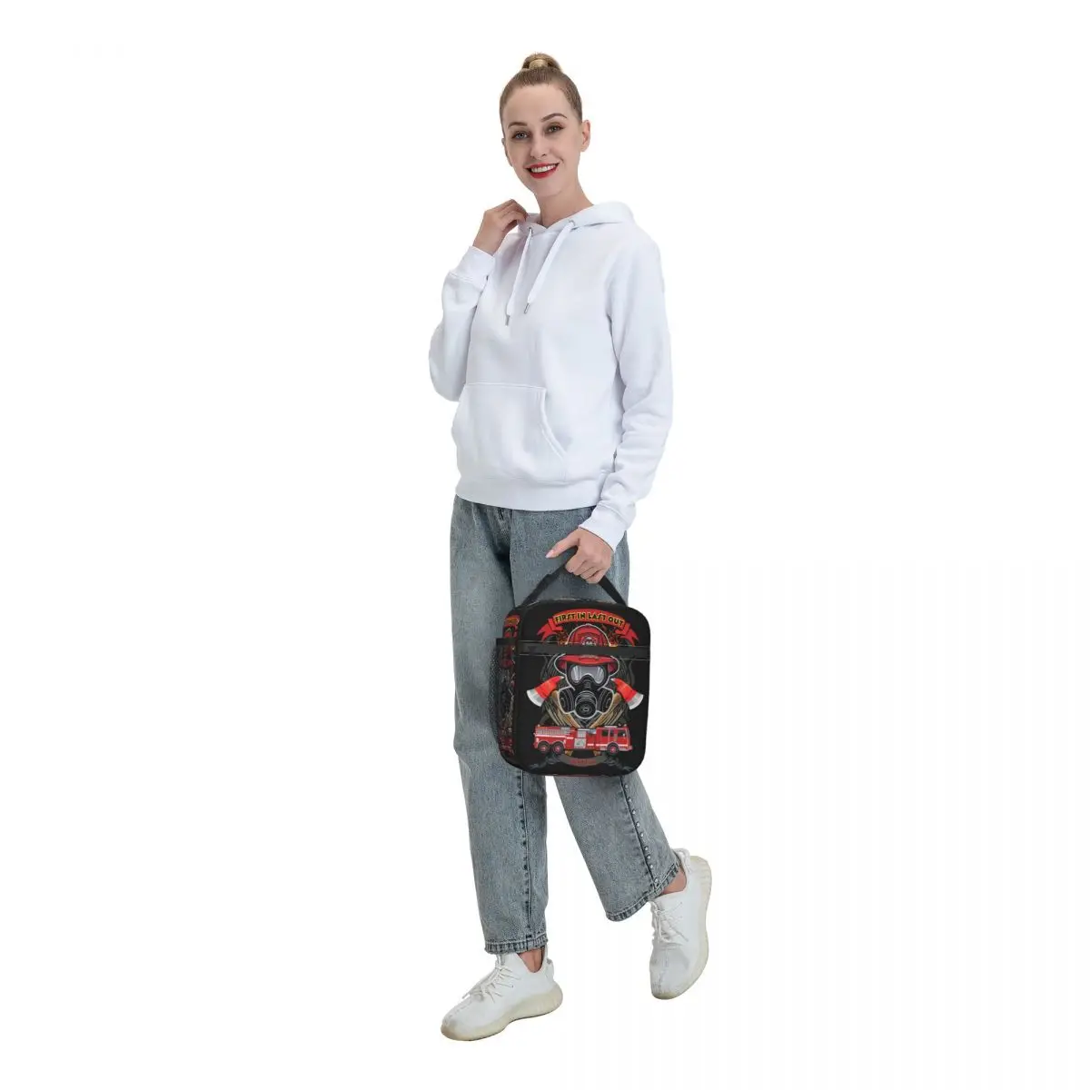 Vintage Fire Rescue Fireman Skull Firefighter Insulated Lunch Bag Women Waterproof Thermal Cooler Lunch Box Office Work School