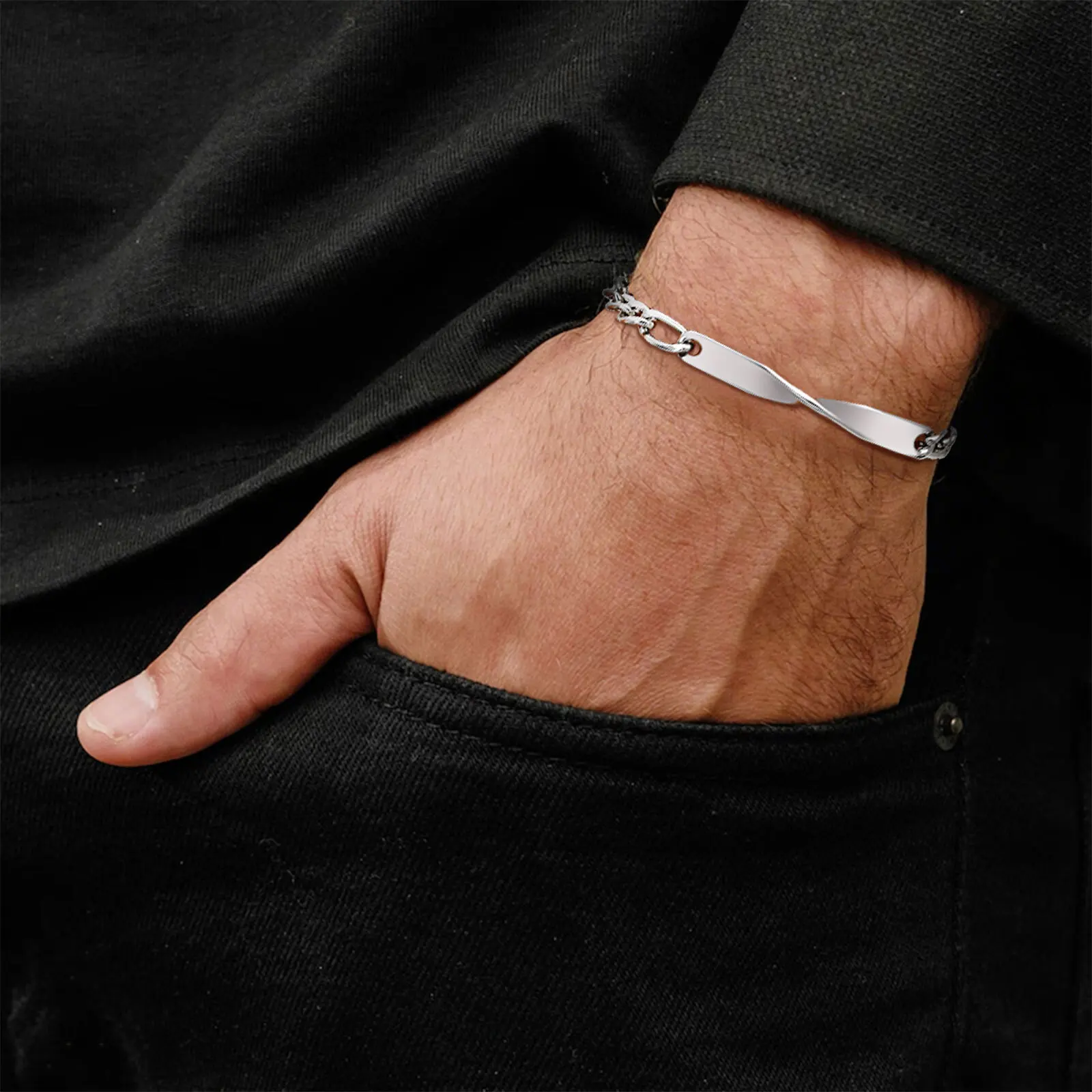 Vnox Adjustable Men's Mobius Chain Bracelet, Gold Silver Color Stainless Steel Waterproof Figaro Wristband Simple Male Jewelry