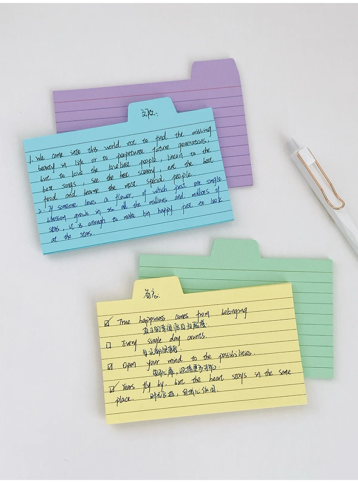 50 Stück Index-Etikettenpapier mit Laschen – 5 Farben, 7,6 x 12,5 cm (2,99 x 4,92 Zoll), 220 g/m2 dick, doppelseitig beschreibbar für einfaches Sortieren – Detail 7