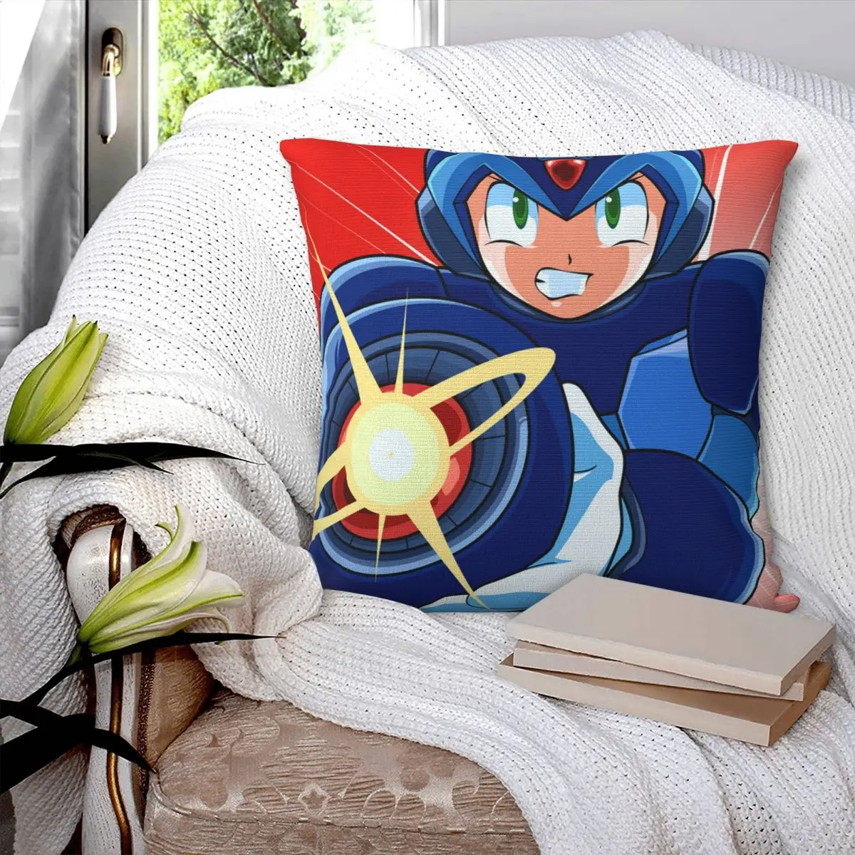 Megaman Video Game Mega Man Square Pillowcase Pillow Cover Polyester Cushion Zip Decorative Comfort Throw Pillow for Home Car