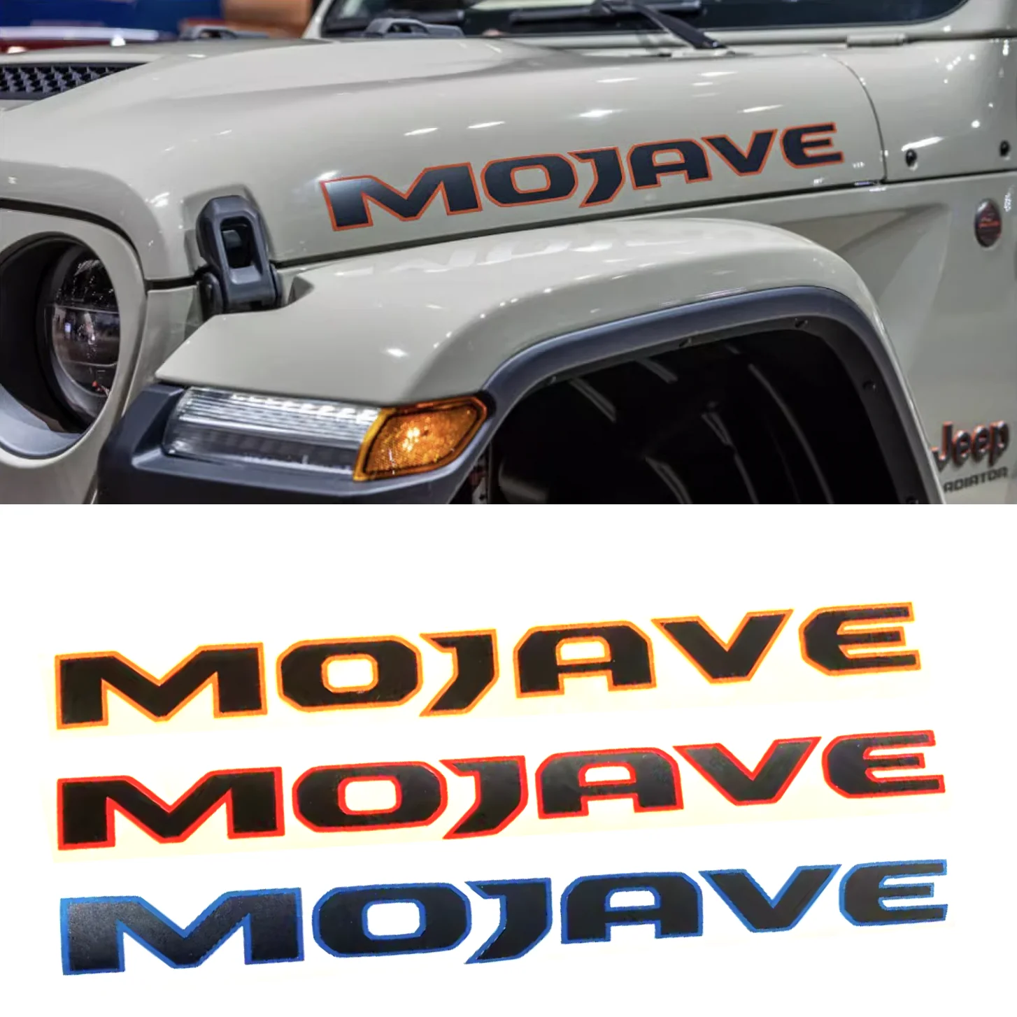 Reflective Matt Mojave Sticker Hood Graphic Vinyl Blackout Decal for Jeep Wrangler JL JK Mojave Gladiator JT 2018-2023 Outline