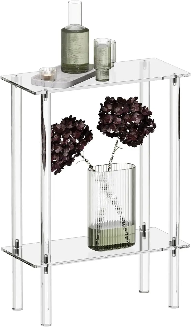 

Acrylic Narrow Side Table for Small Spaces, 7" Wide Skinny Nightstand/Bedside Table for Bedroom, Slim Small End Table