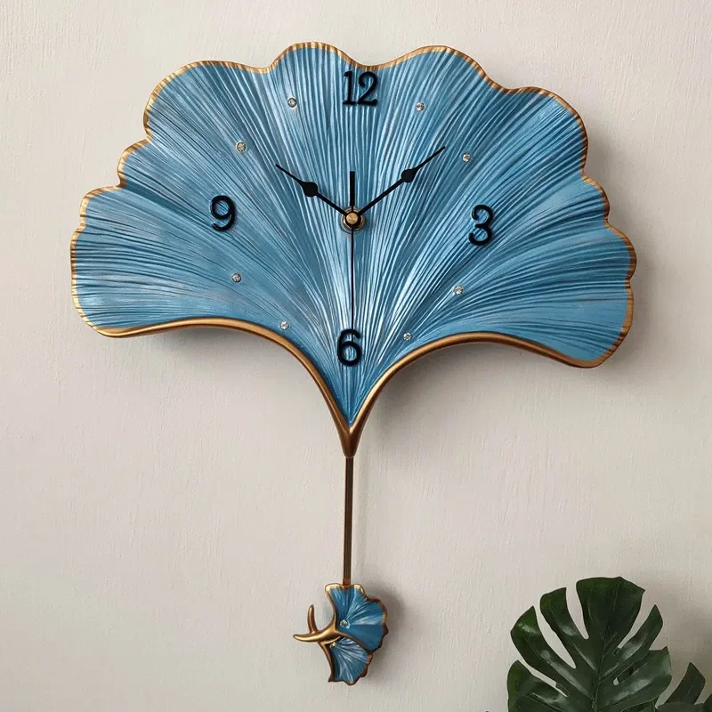 Creative Ginkgo Leaf Swing Wall Clocks Fashion Resin Household Silent Quartz Clock Home Living Room Decoration White Blue