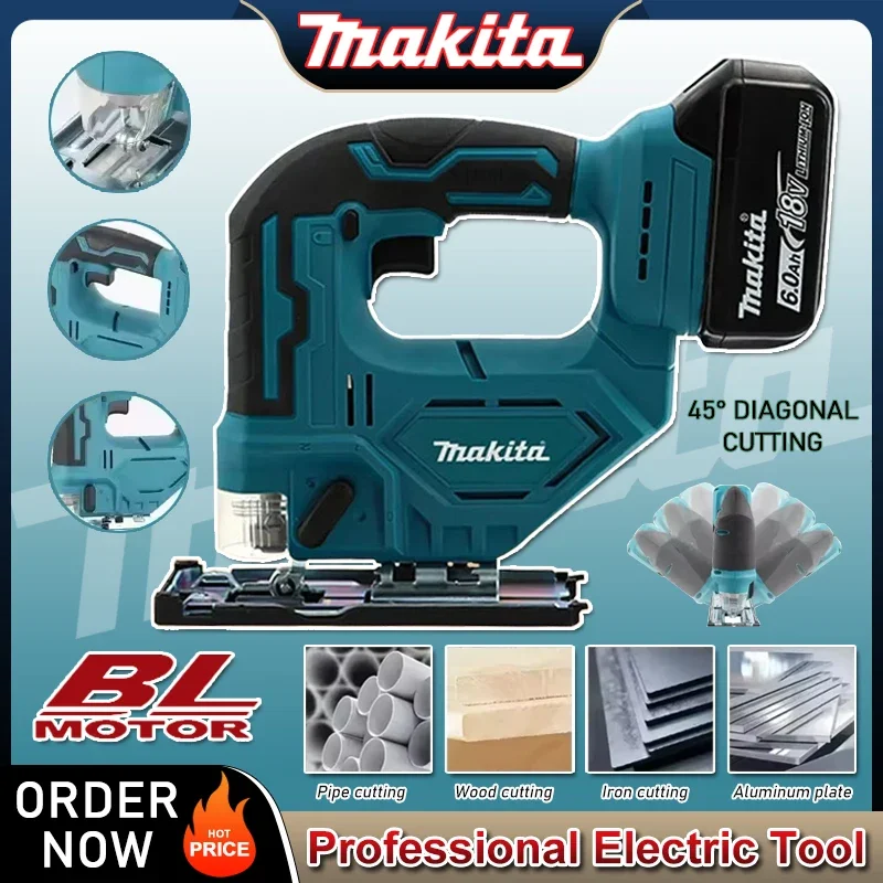 

Makita DJV182Z Беспроводная 18 В литиевая батарея Перезаряжаемая электрическая лобзик Кривая пила Деревообрабатывающая многофункциональная пила для резки