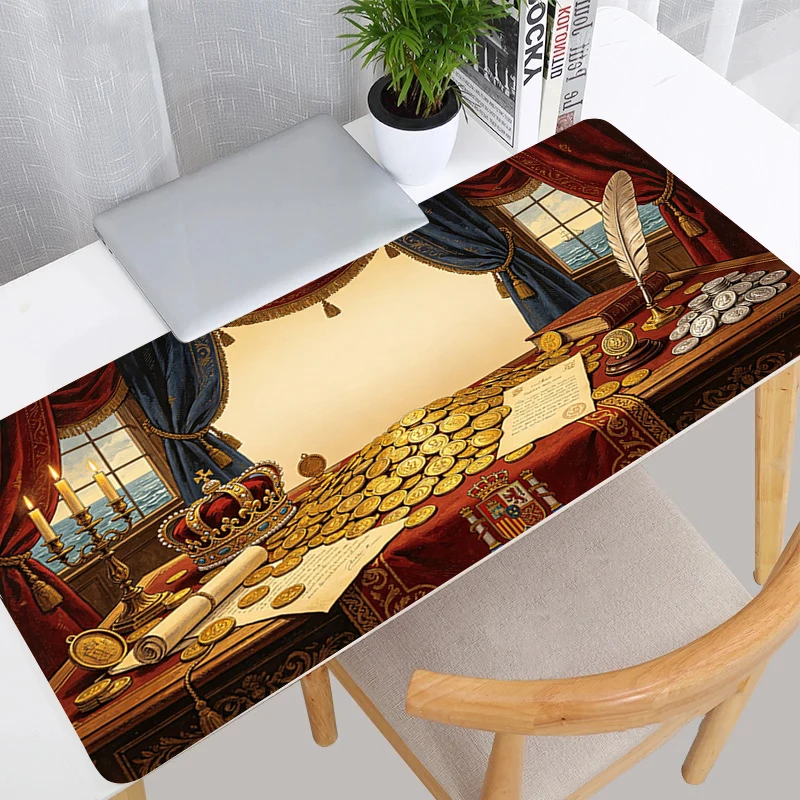 Mouse Pad E-sports Game Keyboard Pad Office Mouse Mat Vintage Spanish Age of Discovery Series Anti-slip Desk Mat Gaming Mousepad