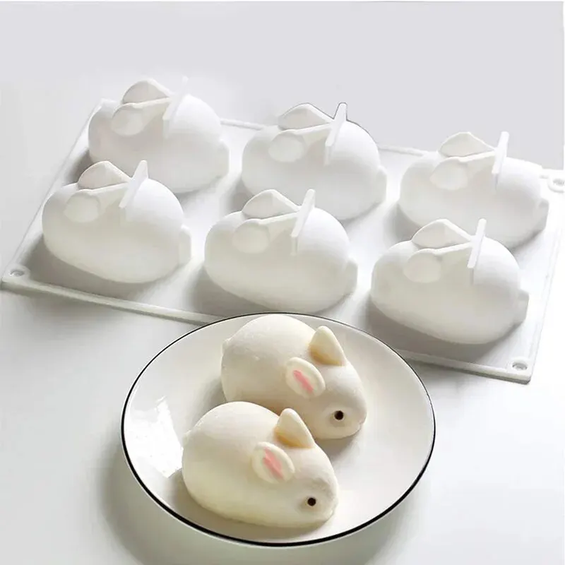Silicone Rabbit Mold Fondant Bunny Mold  6-cavity Mousse Cake Decoration Dessert Baking Mold