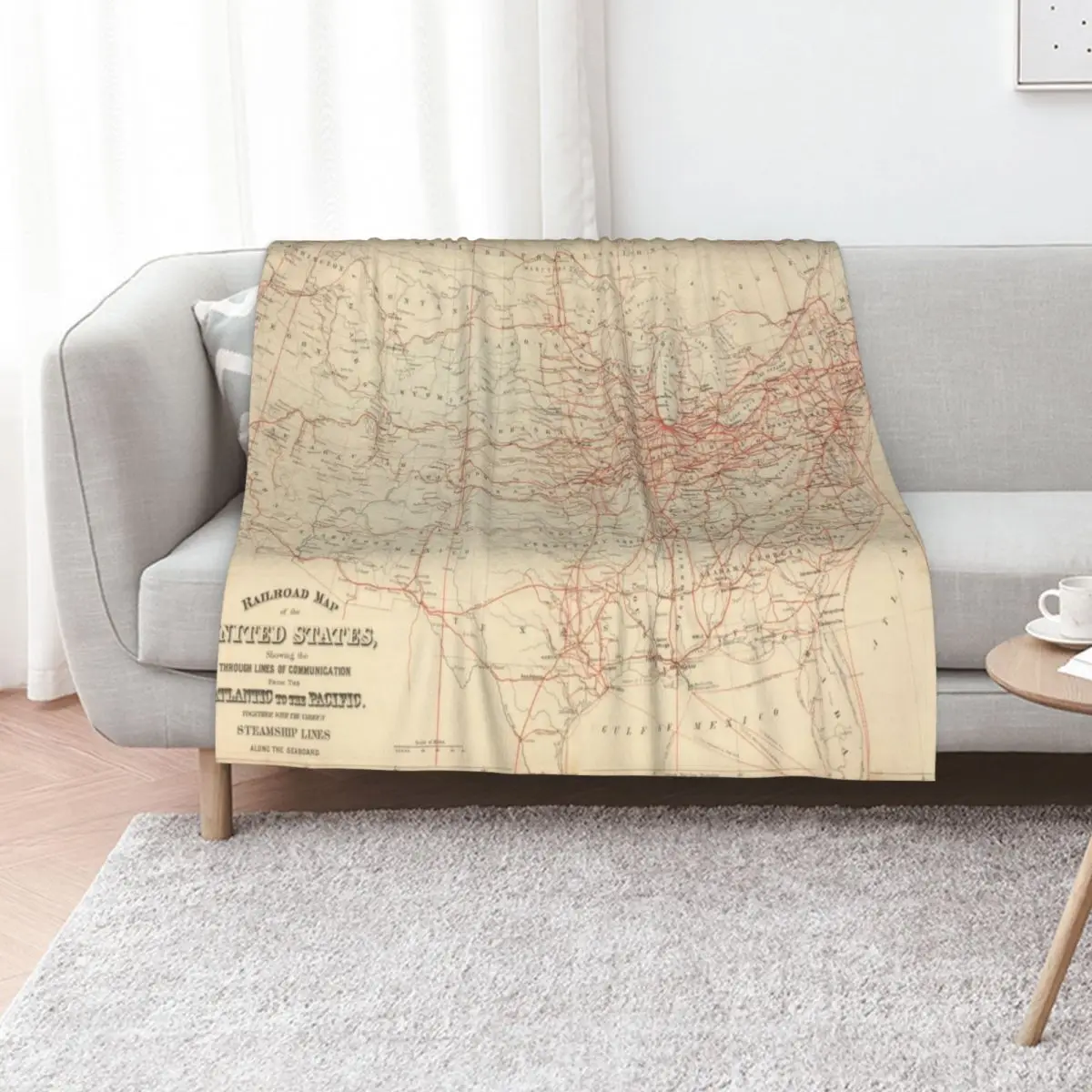 

Old United States Railroad Map (1884) Vintage US Railway Atlas Throw Blanket Flannel Fabric Plaid Plush Furry Blankets