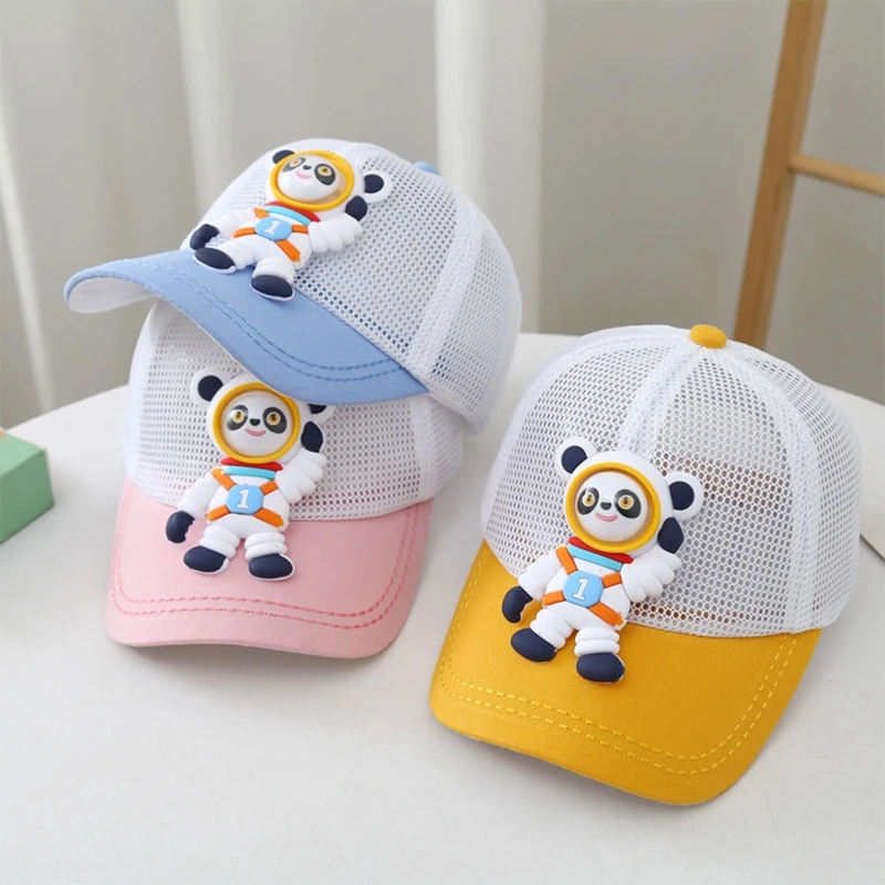 

Spring Summer Cartoon Panda Outdoor Leisure for Sun Baseball Toddler Cotton Breathable Mesh Adjustable Cycling Dropship