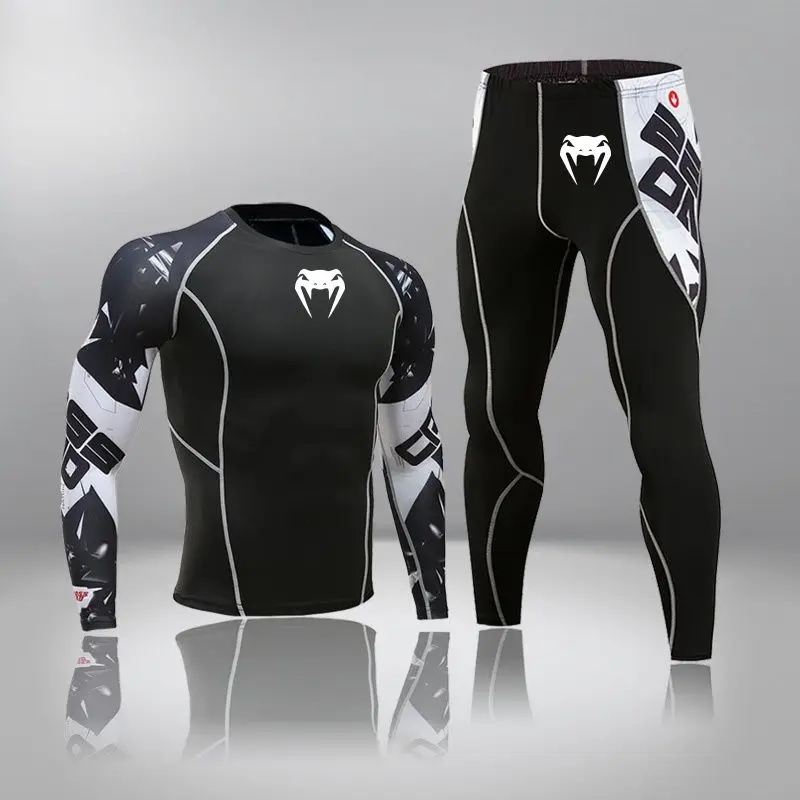 Venom Long Sleeve Compression Shirt Boxing Set MMA Training Gym T Shirt Running Grappling Sanda Fitness Men