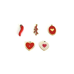 GHIDBK 5pcs/Bag Fashion Red Enamel Pepper Heart Coral Oval Charms Pendants For Making Jewelry Necklace Bracelet DIY Accessories