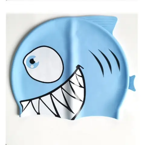 Cute Silicone Swimming Cap Cartoon Shark Waterproof Swimming Equipment Unisex Protect Ears Children's Pool Cap