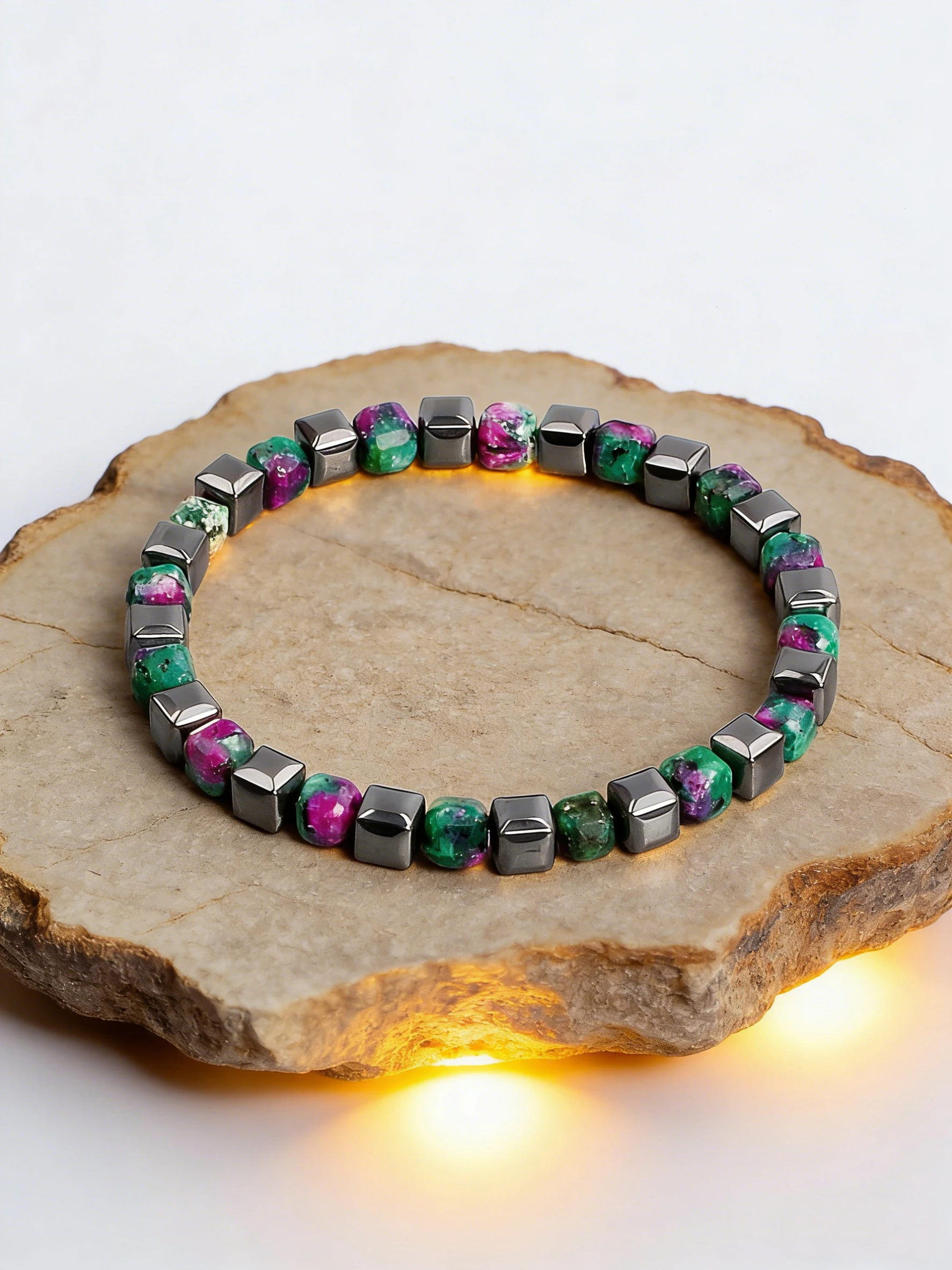Faceted Cube Gemstone Bracelet Natural Epidote Hematite Bracelet Men Grounding Protection Healing Reiki Charm Abundance Jewelry