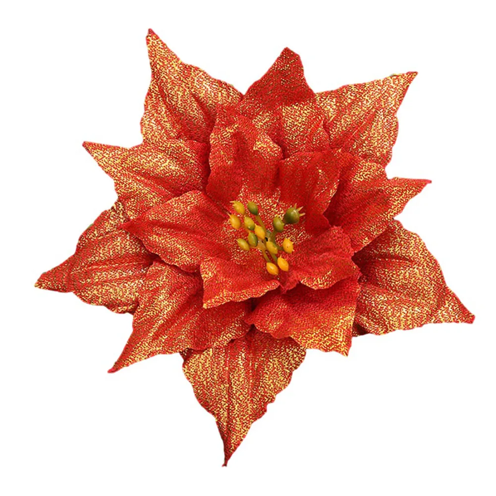 Brightness Christmas Glitter Poinsettia Hanging Flowers Tree Decoration Red Cloth Rose Red And Other Festive Arrangements - Image 4