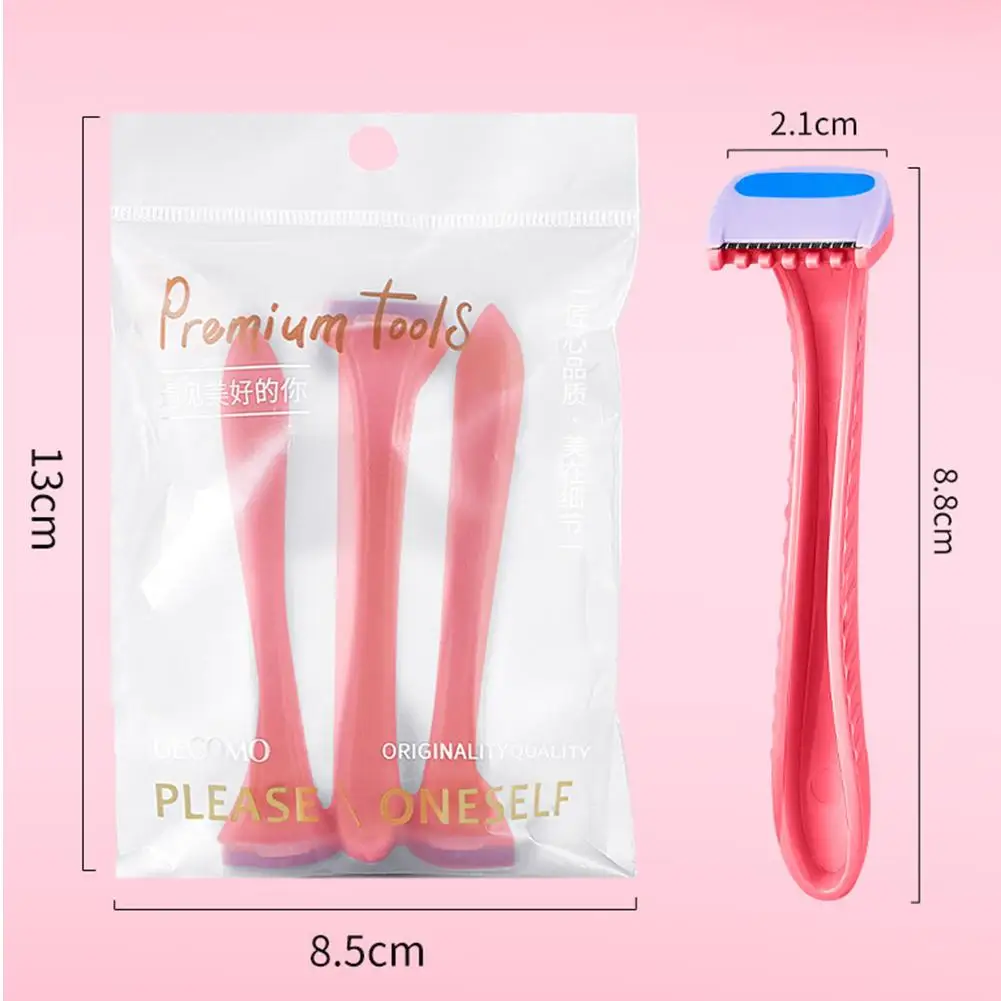 3pcs Disposable Women Razor for Bikini Rose Color Plastic Handle with Comb Manual Leg Body Hair Shaver
