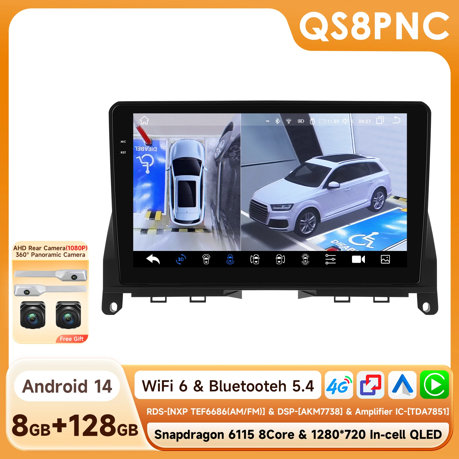 OSSURET 6115 Android speler voor Mercedes Benz C W204 S204 2007-2010 Carplay autoradio multimediasysteem 9 inch 8-core GPS touchscreen