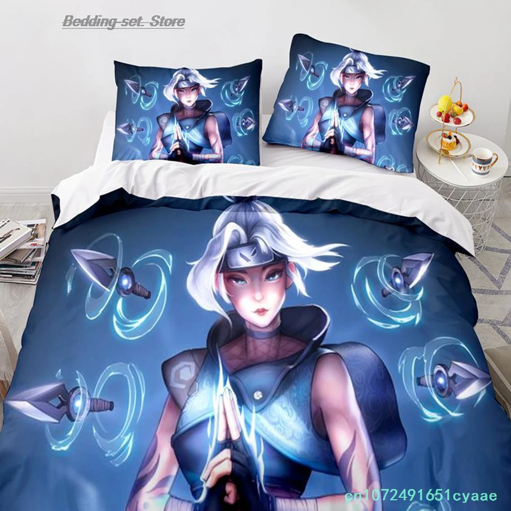 Gaming Valorant Bedding Set Single Twin Full Queen King Size Bed Set Aldult Kid Bedroom Duvetcover Sets 3D Print Anime 039