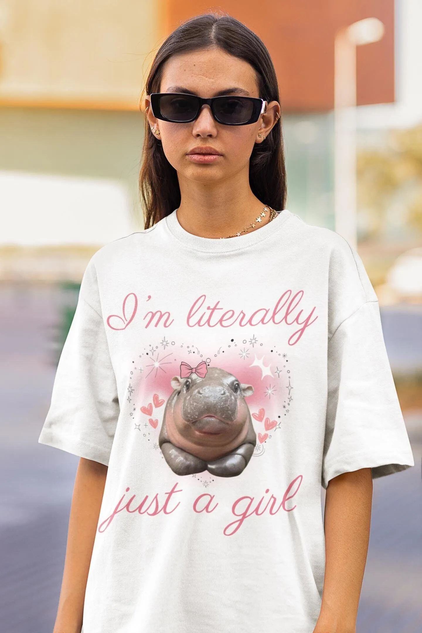 I m Literally Just A Girl Moo Deng Coquette T Shirt Comfort Colors MooDeng Baby Hippo Pygmy Silly Hippopotamus