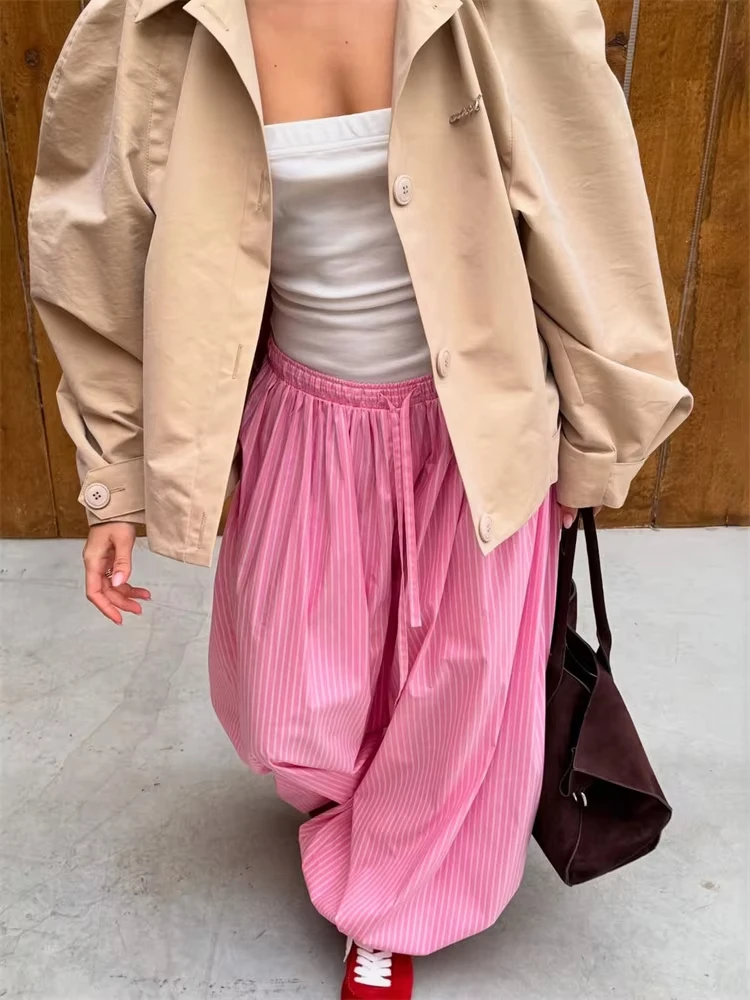 Striped Lace-Up Casual Women's Pants Patchwork Loose Streetwear Trousers High Waist Commute Clothes Female Bandage Pants