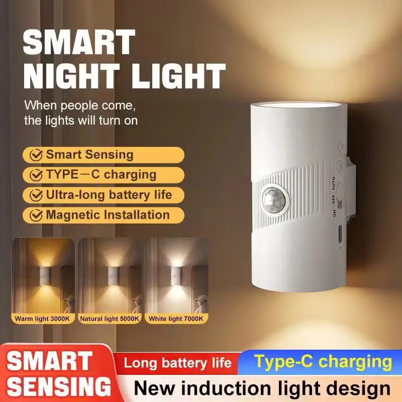 RGB Colorful Gradient Ambient Light with Human Sensor Smart USB Magnetic Wall Sconce Night Light
